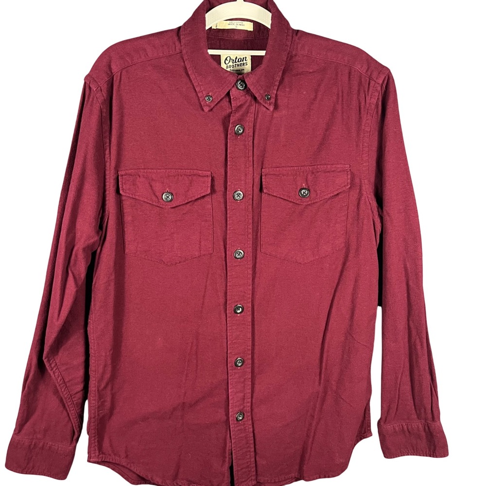 Orton Brothers Button Down Shirt Mens Small Burgundy Long Sleeve Utility Cotton